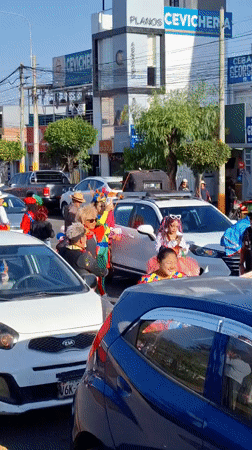 Clown performers gather for celebration in Miraflores, Peru