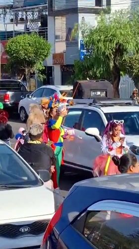 Clown performers gather for celebration in Miraflores, Peru