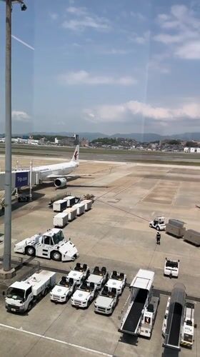 Morning airport activity documented at Fukuoka terminal