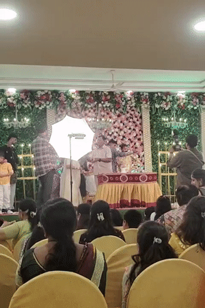 Wedding reception celebration captured in Mumbai hall