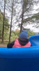 Child plays at Saint Petersburg park during early morning hours