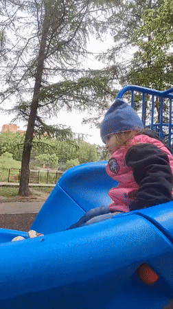 Child plays at Saint Petersburg park during early morning hours