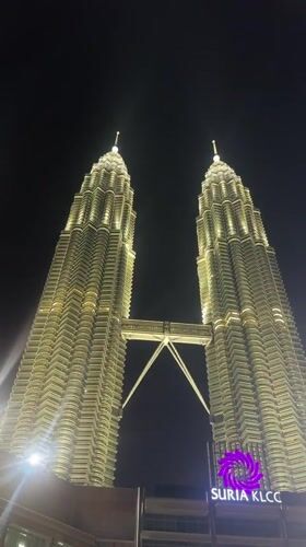 Witness documents illuminated Petronas Towers at night in Kuala Lumpur