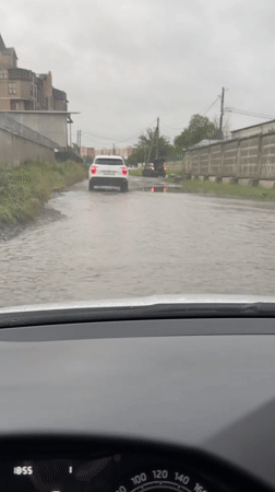Motorist records flooded street conditions in Krasnodar, Russia