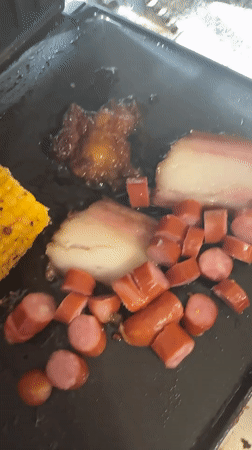 City stroll and griddle cooking on a summer morning