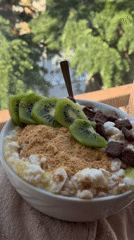 Cottage cheese dessert bowl assembled and photographed in Budva