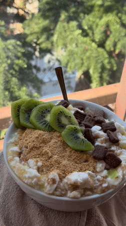Cottage cheese dessert bowl assembled and photographed in Budva