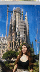 Barcelona tourists document Sagrada Familia views and chocolate replica