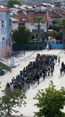 Students gather in Turkish school courtyard during morning assembly
