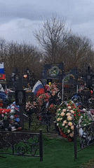 Cemetery footage captured in Горяйновка, Russia under overcast conditions