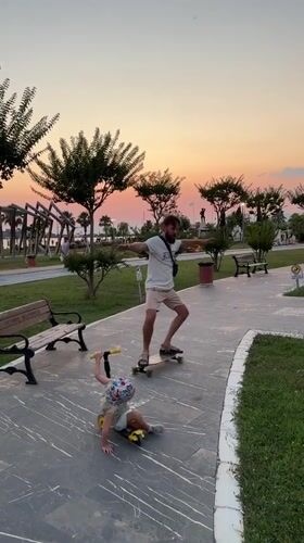 Fethiye at dusk: skating in the park, mosque lights coming on