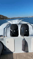 Speedboat cruises waters off La Maddalena, Italy