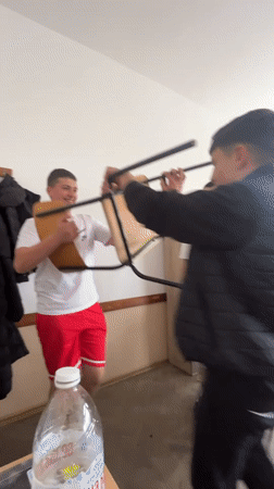 Bulgarian students engage in casual classroom antics during school day