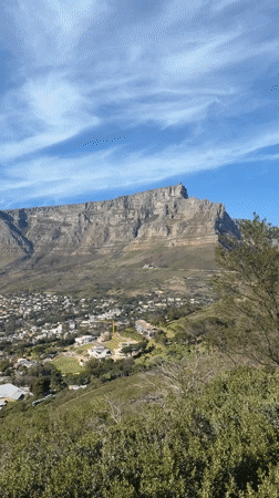 Table Mountain looms over Cape Town on a clear day