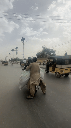 Daily life moments captured in Quetta: motorcycle riders, seated woman