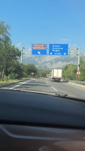 Vehicle travels D.400 highway near Kemer, Turkey