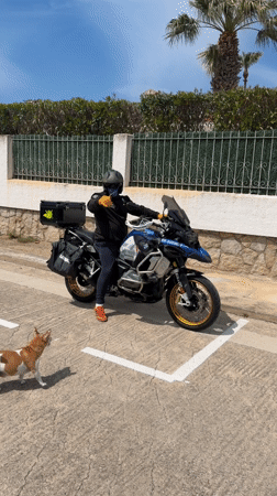 Motorcyclist visits residential area in Mont-roig del Camp, Spain