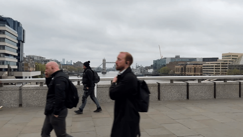 Morning commuters, e-scooter rider documented near Tower Bridge