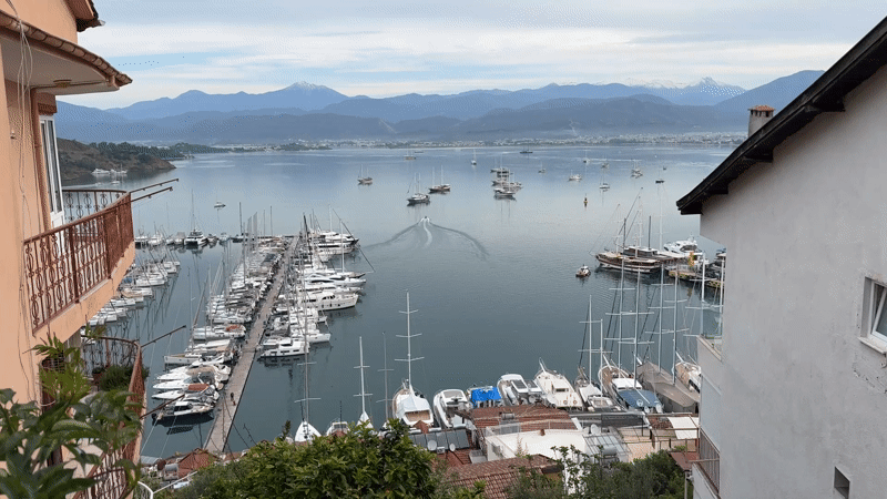 Morning harbor activity observed in Fethiye, Turkey marina