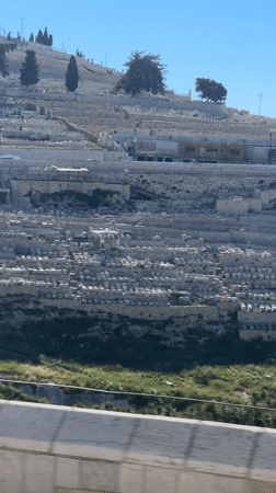 Cemetery hillside documented in early morning Jerusalem footage