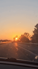 Sunset highway drive through rural Bulgaria near Orizovo