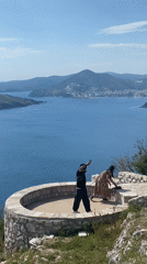 Clear day brings visitors to Sveti Stefan overlooks