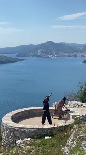 Clear day brings visitors to Sveti Stefan overlooks