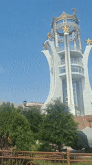 Clear day street scenes and monument documented in Khujand