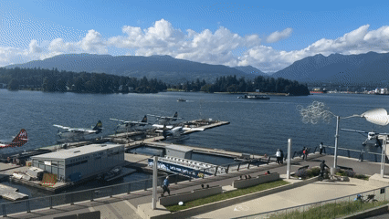 Vancouver waterfront landmarks documented during early morning tourist activity