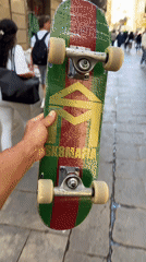 New skateboards, street piano captured in Barcelona public square