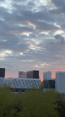 Time-lapse sunset captured over city skyline from park viewpoint