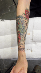 Moscow resident shows off colorful tattoo sleeve artwork