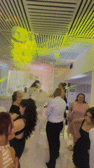 Wedding reception features dancing guests, colorful lights in Topola
