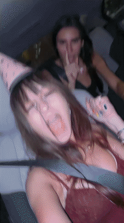 Sparkly dress and party hats in a Petah Tikva car ride