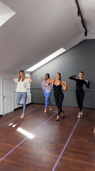 Four women practice in heels at Riga studio