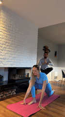 Home yoga session with dog documented in Carnikava