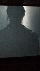 Person in dark jacket observed stationary in dim setting