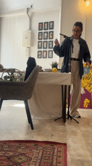 Creative workspace activity captured in Tel Aviv art studio