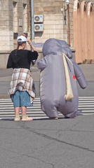 Inflatable elephant costumes roaming Saint Petersburg streets midday