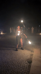 Fire dancers perform for crowd in Sofia evening