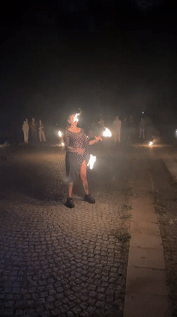 Fire dancers perform for crowd in Sofia evening