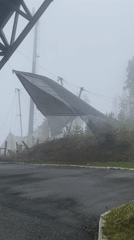Heavy fog shrouds damaged sports facility, industrial areas in Прикамский