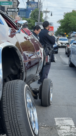 Modified classic car stopped with police presence in NYC