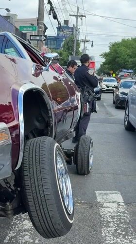 Modified classic car stopped with police presence in NYC