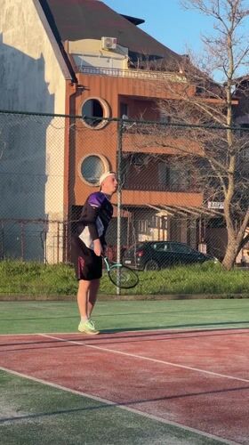 Man plays casual tennis in Tsarevo, Bulgaria