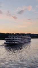 Georgy Zhukov cruise ship on the Volga at sunset