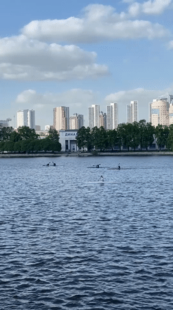 Spring kayaking activity observed along Yekaterinburg's Iset River waterfront