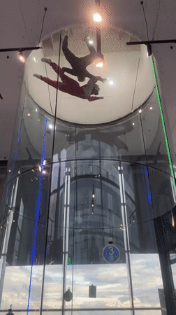 Indoor skydiving session inside Saint Petersburg's Fly Arena wind tunnel