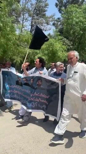 Demonstration with banners, black flags held in Quetta, Pakistan