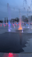 Evening fountain display draws visitors in Perm, Russia